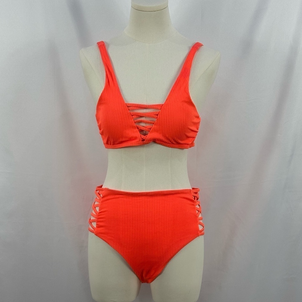 Vibrant Orange High-Waisted Bikini with Pull on Top Size  Small